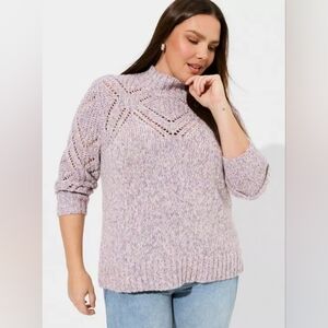 TORRID Pullover Turtleneck Pointelle Sweater Women Size 0 = Large Or 12 Purple